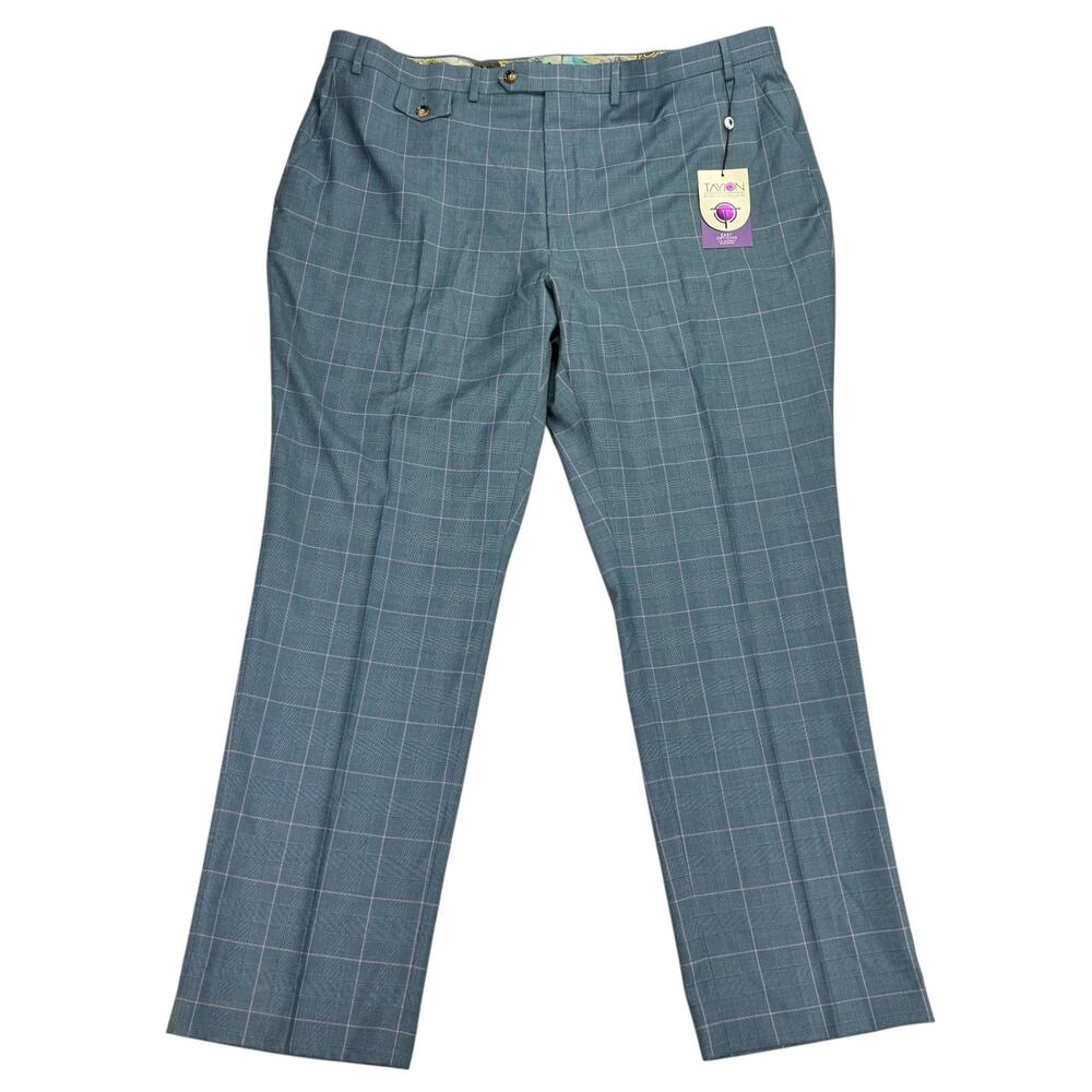 Tayion Mens Classic Fit Windowpane Plaid Suit Pants Blue Pink 44x32